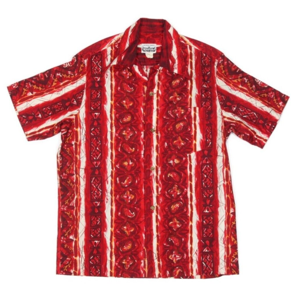 VTG Napili Hawaiian Button Shirt Mens Medium Red 60s 70s Tiki Aloha sz L /915